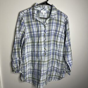 Women's J. Jill‎ Size MP Love Linen Love Sleeve Plaid Tunic Pockets